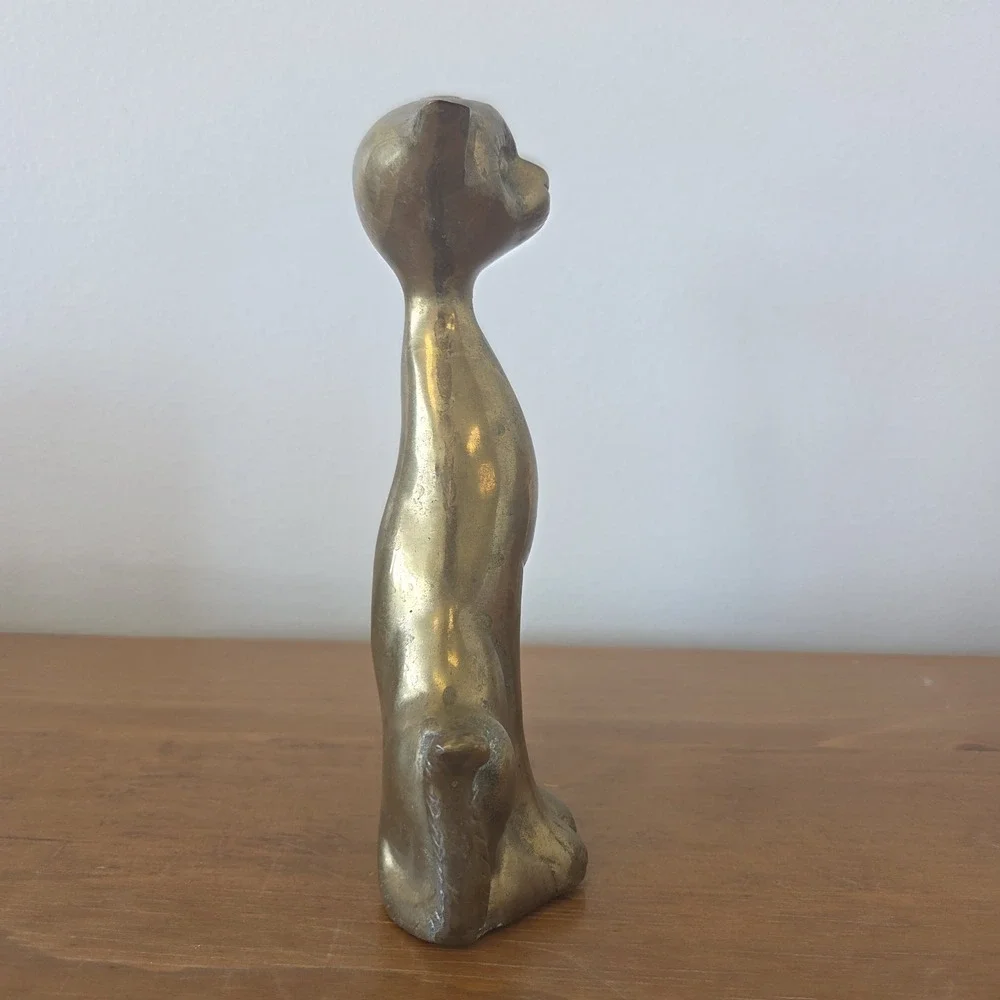 Vintage MCM Long Necked Sitting Brass Cat Statue Figurine 7